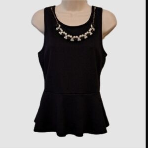 🌴 NWOT Halter Top Black Peplum Open Back With Detachable Necklace